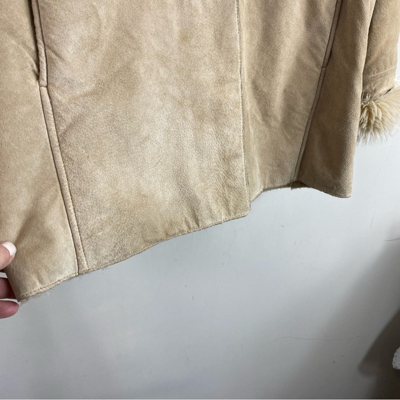 Vintage Penny Lane Wilsons Tan‎ Suede Leather Faux Fur Collar Jacket Coat Sz L - Picture 9 of 15